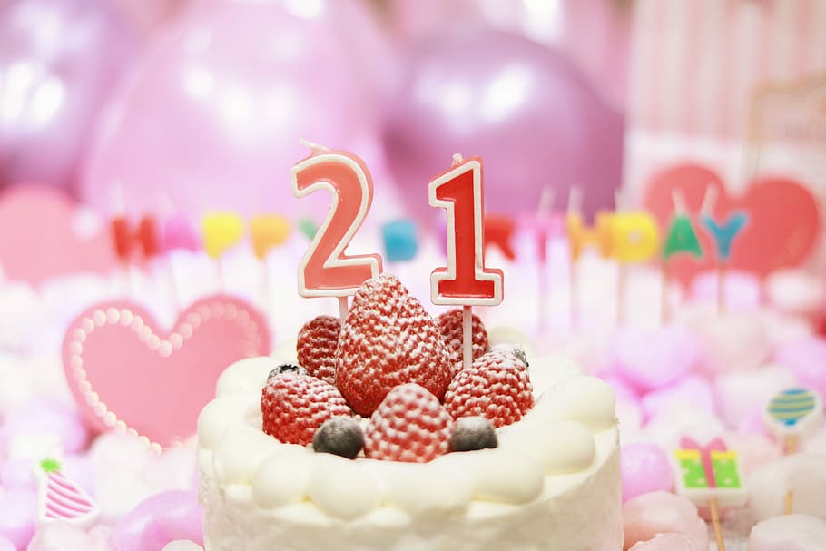 HD wallpaper: strawberry cake with #21 candle, dessert, celebration