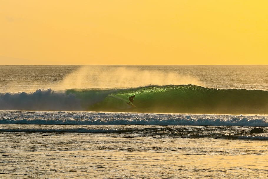 surfer on waves, person surfboarding during daytime, ocean, sea HD wallpaper