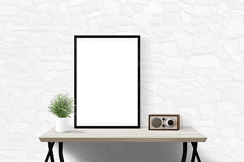 rectangular beige wooden vanity table, poster, mockup, decor HD wallpaper