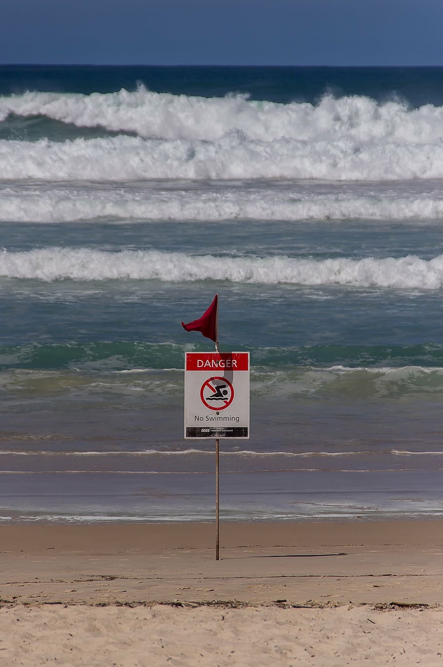 surf, beach, danger, sign, rough, sand, sea, wave, breaker HD wallpaper