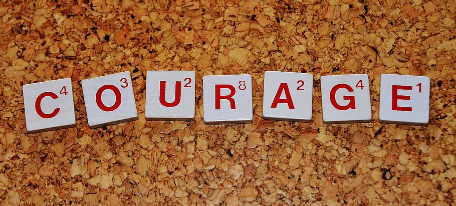 photography of Courage scrabble tiles, valor, cutting, word HD wallpaper