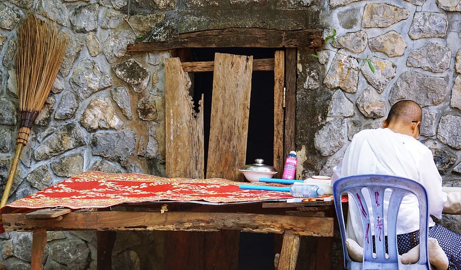 monk, working, table, old, wood, religion, wall, spirituality HD wallpaper