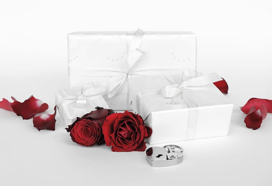 two square white boxes, gift, surprise, packed, love, heart HD wallpaper