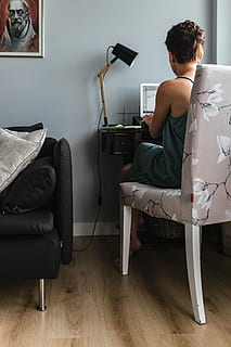 Stylish workplace with computer at home, woman, interior, interior design HD wallpaper