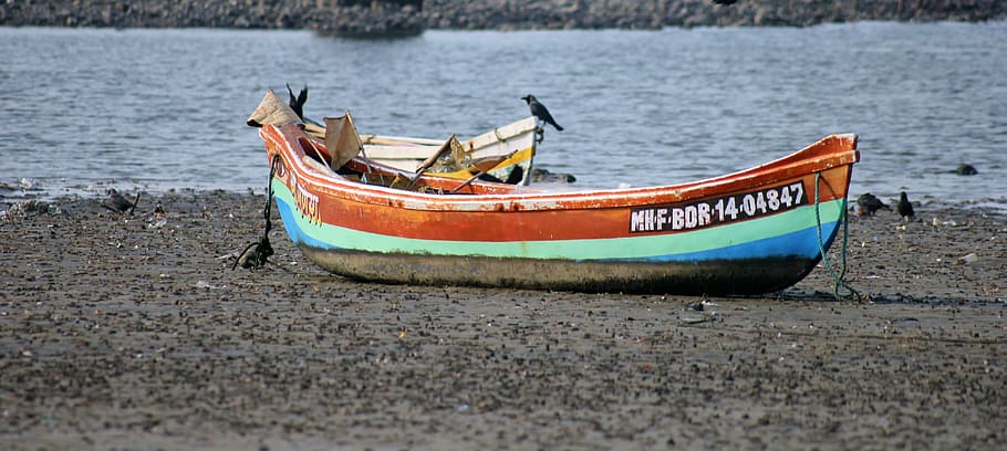 Boat, Beach, Low Tide, Sea, summer, ocean, nautical vessel HD wallpaper