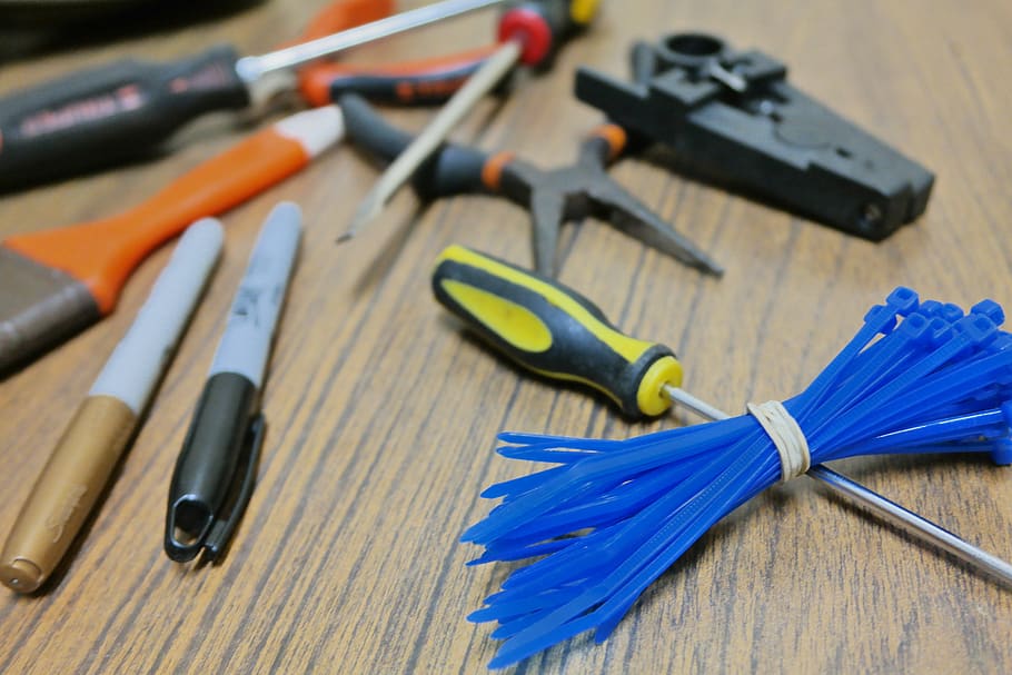 tweezers, screwdriver, brush, tools, down, cable ties, work tool, HD wallpaper