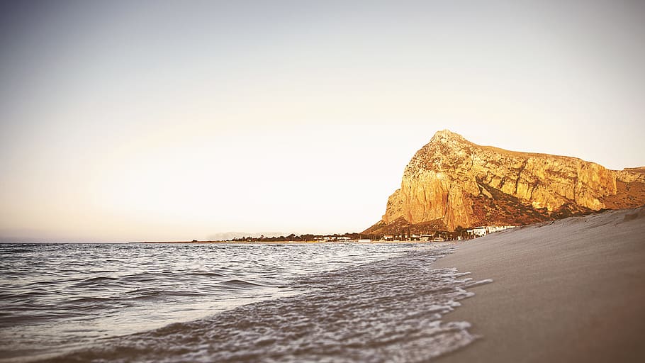 mountain, sea, beach, landscape, water, sicily, coast, holiday HD wallpaper