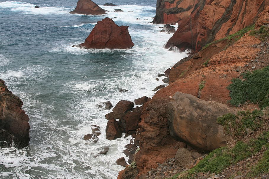 ocean, cliff, nature, landscape, the stones, the waves, water HD wallpaper