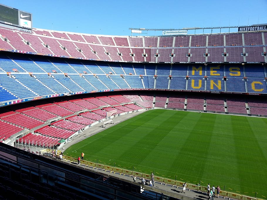 aerial shot of stadium, football stadium, barcelona, camp nou, HD wallpaper
