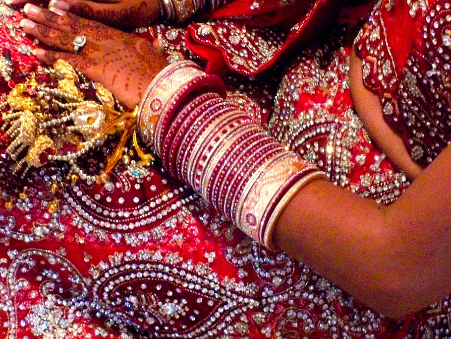 gold-and-red bracelets, wedding, india, hindu, bride, jewelry HD wallpaper