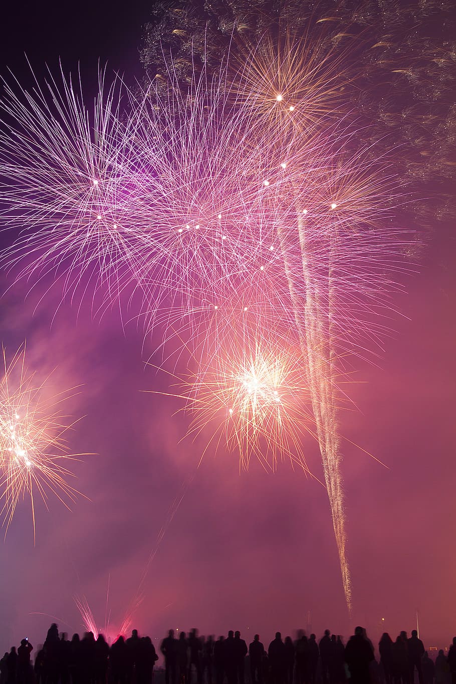 Fireworks during nightime, illumination, night sky, event, people HD wallpaper
