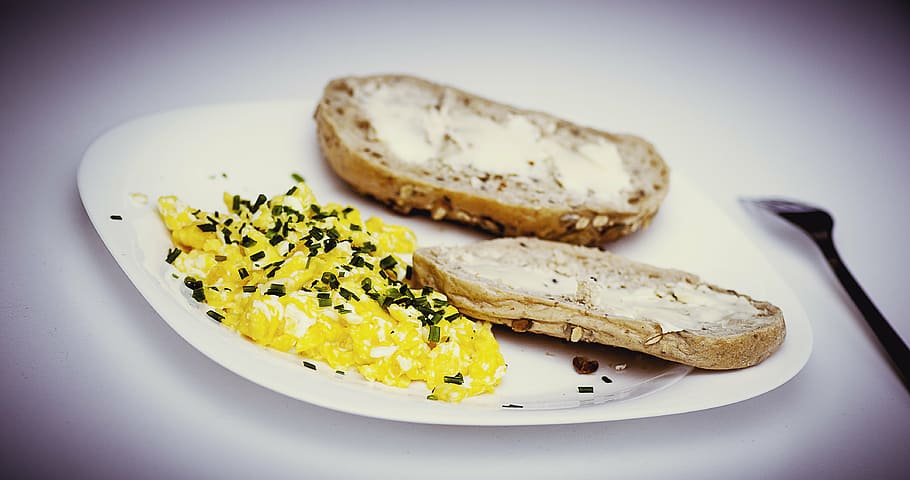 breaks, roll, scramble, eggs, food, meal, fresh, breakfast HD wallpaper