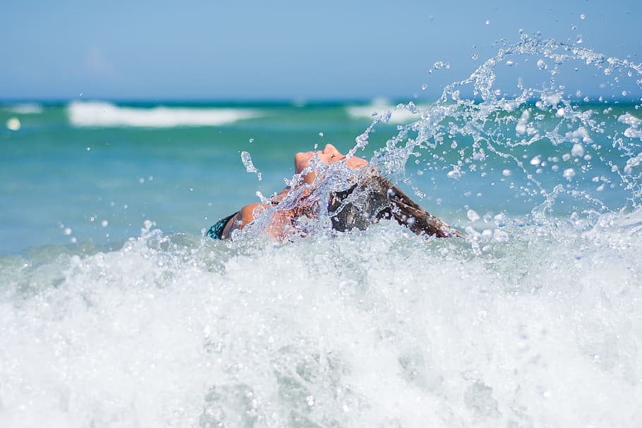 woman behind waves of body of water, girl, beach, ocean, summer, HD wallpaper