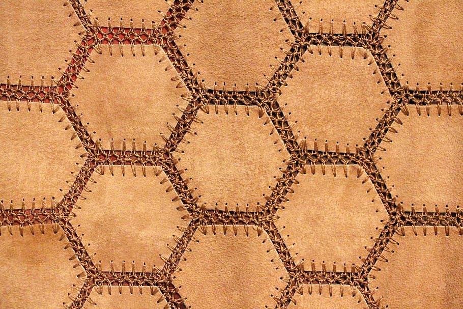 brown suede textile, fabric, hexagon, tan, soft, pattern, sew, HD wallpaper