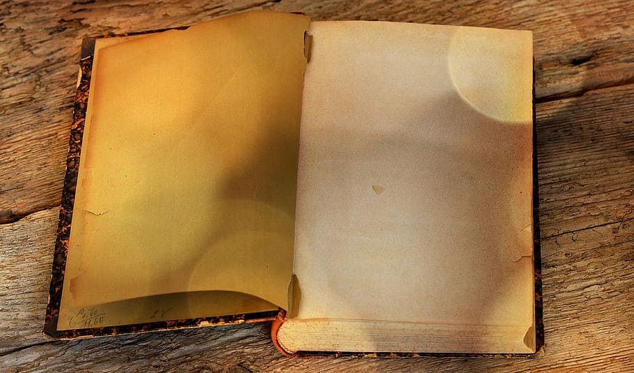 blank book page on brown surface, old, antique, old book, pages HD wallpaper