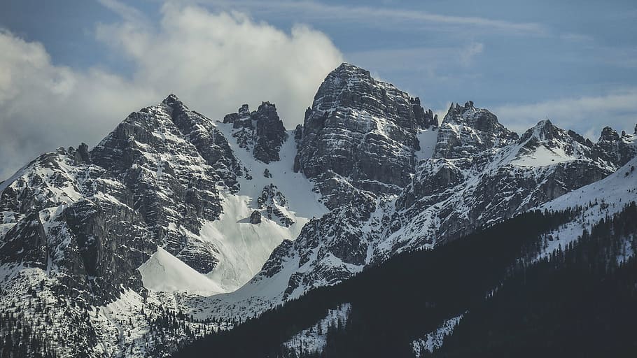 snow covered mountain with clouds, nature, landscape, sky, travel HD wallpaper