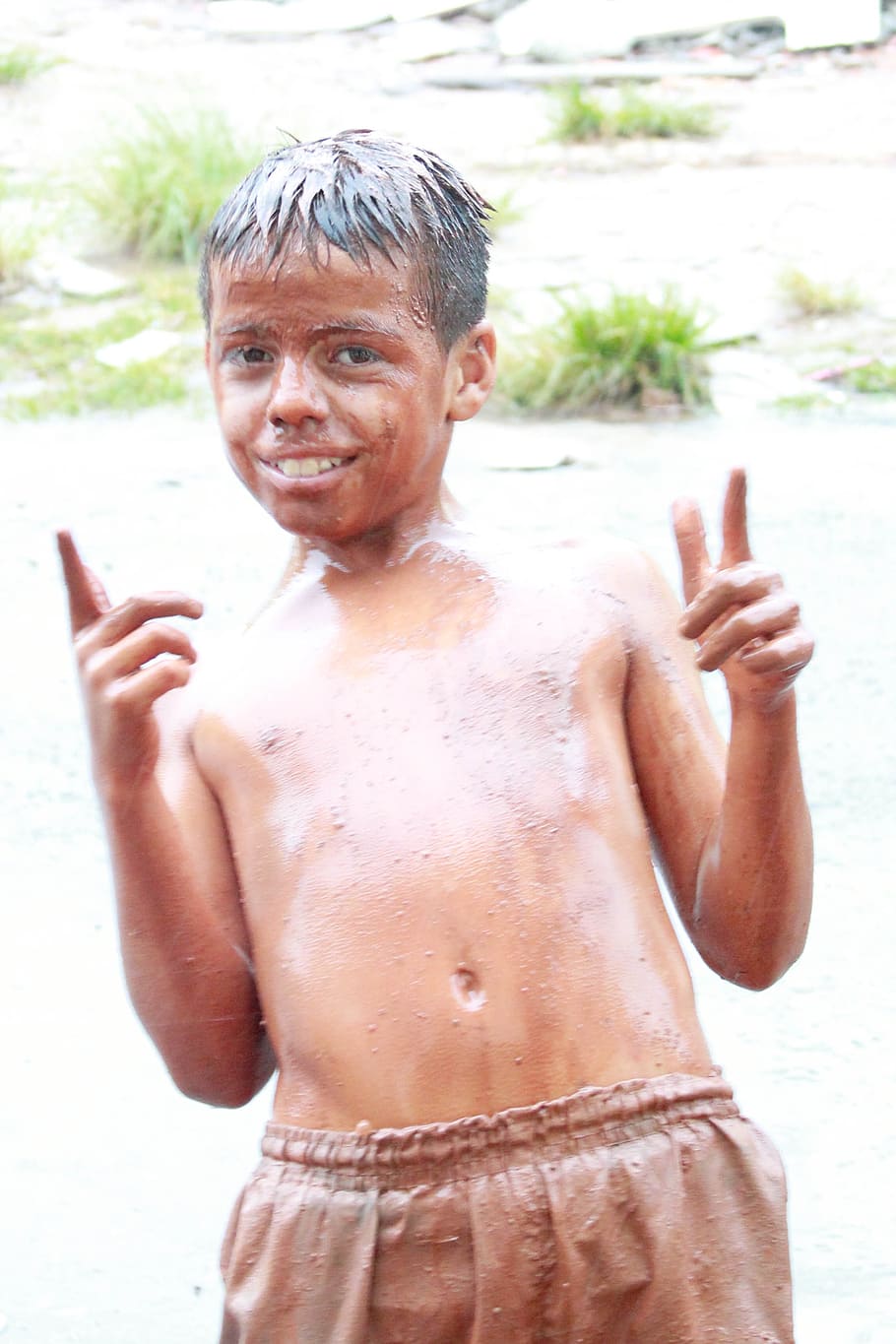 child, dirty, clay, shirtless, one person, real people, waist up HD wallpaper