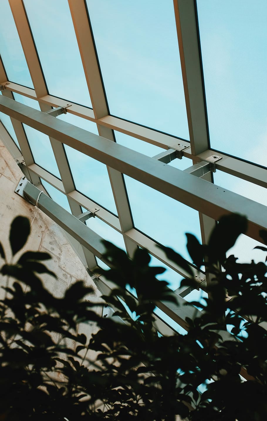 gray metal frame of a glass window building at daytime, gray steel frame mounted on window HD wallpaper
