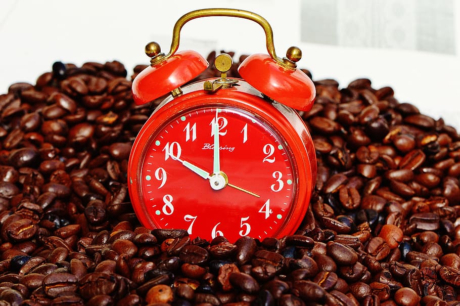 coffee break, alarm clock, time, drink, enjoy, benefit from HD wallpaper