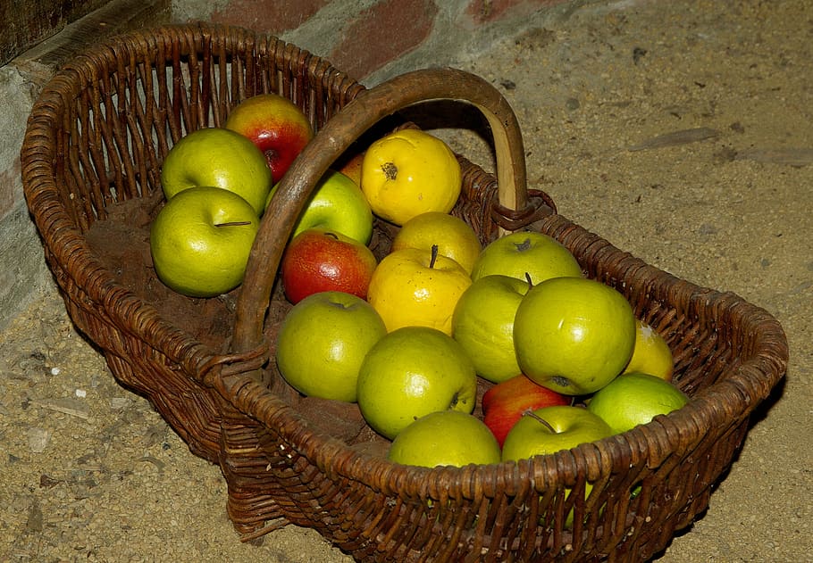 basket, apples, collection, healthy eating, food, food and drink HD wallpaper