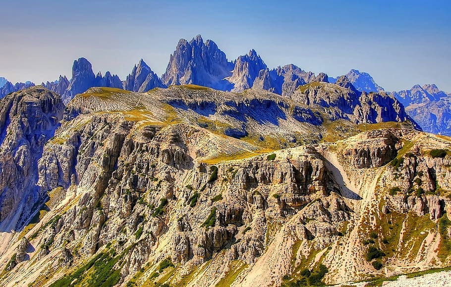 photo of rocky mountains at daytime, sesto, dolomites, sexten dolomites, HD wallpaper