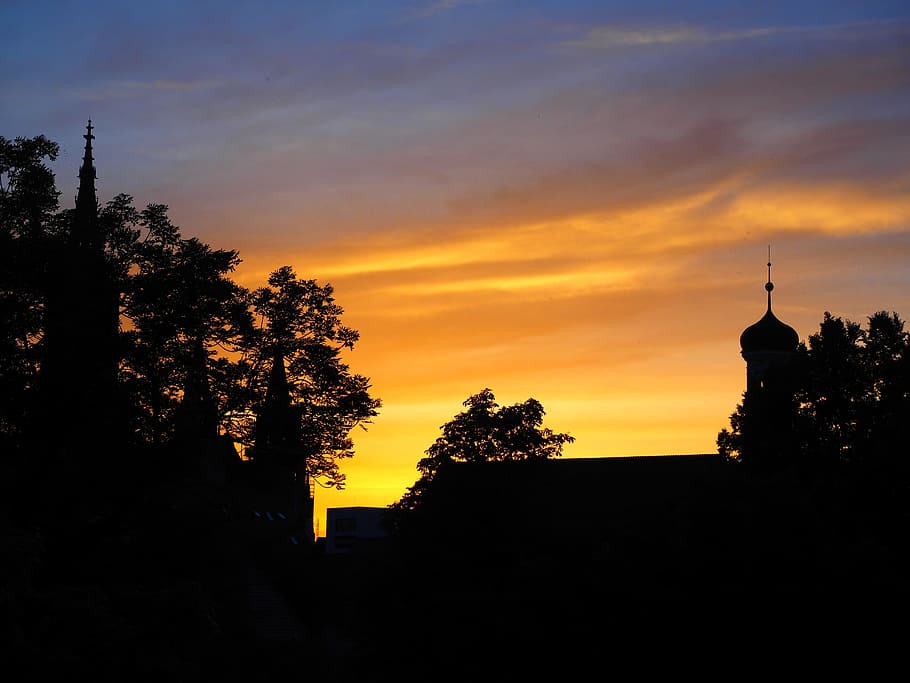 Sky, Sunset, Clouds, Yellow, Steeple, ulm cathedral, silhouette HD wallpaper