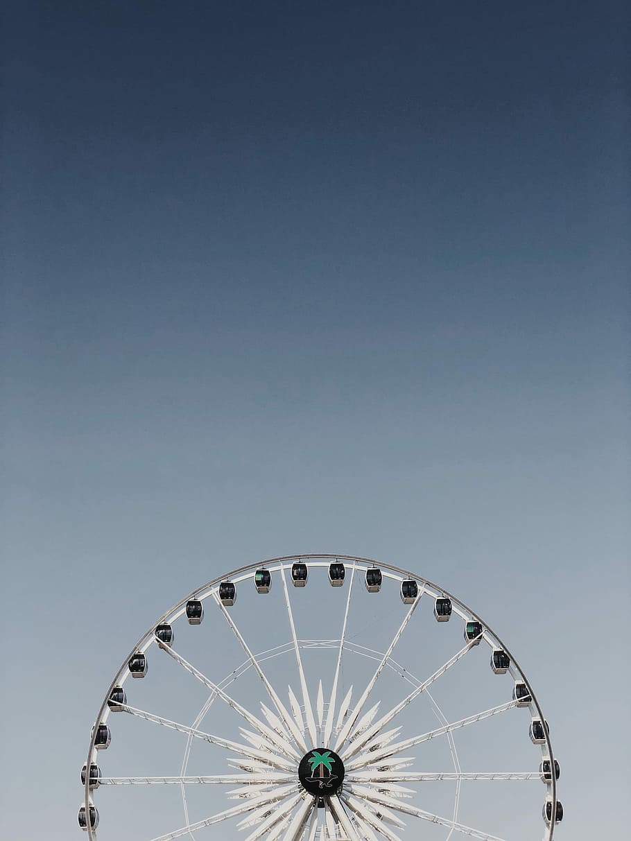 white and black Ferris wheel, aerial photography of ferris wheel at daytime