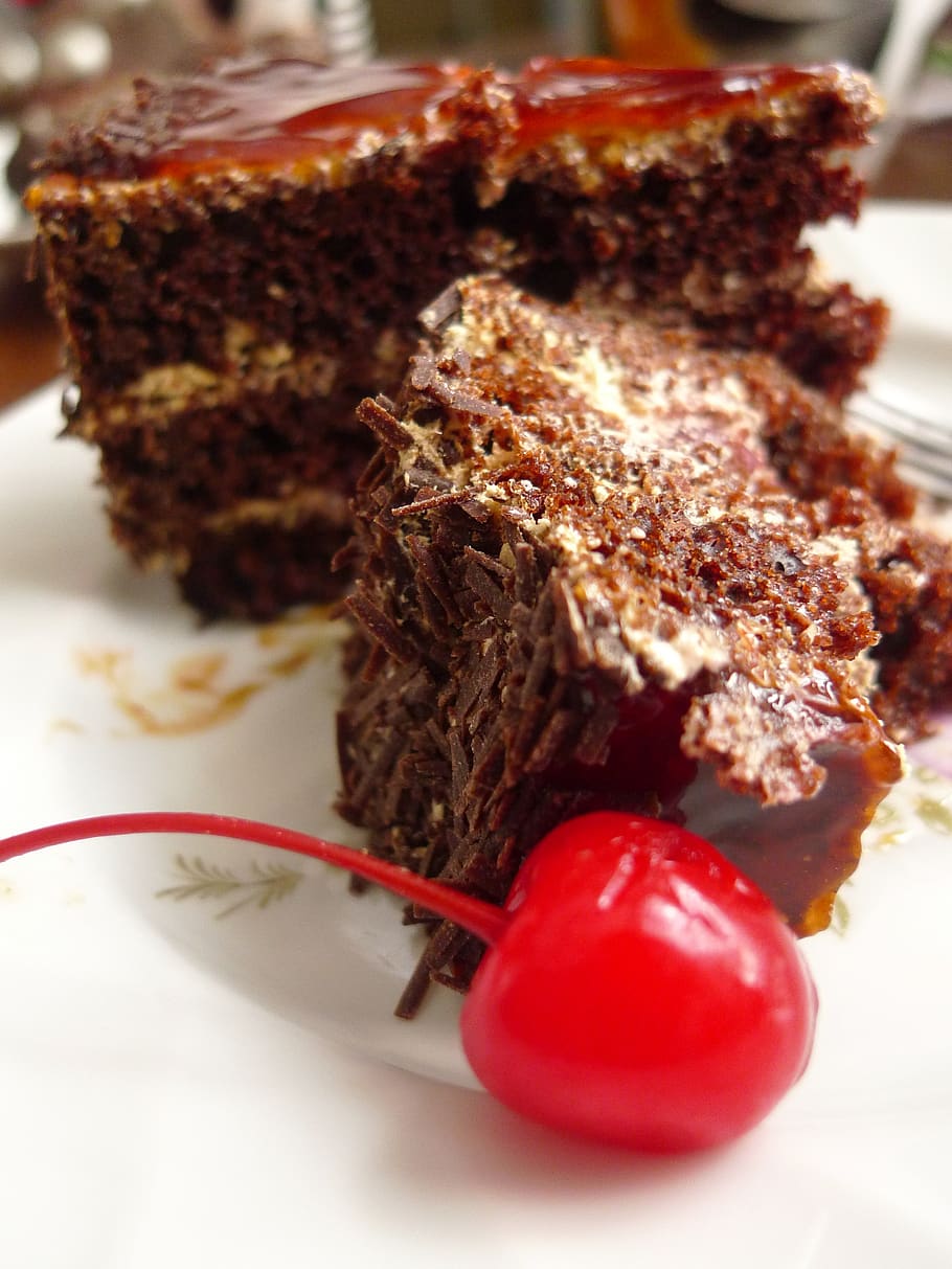 cake, chocolate, cherry, holiday, food, food and drink, close-up HD wallpaper