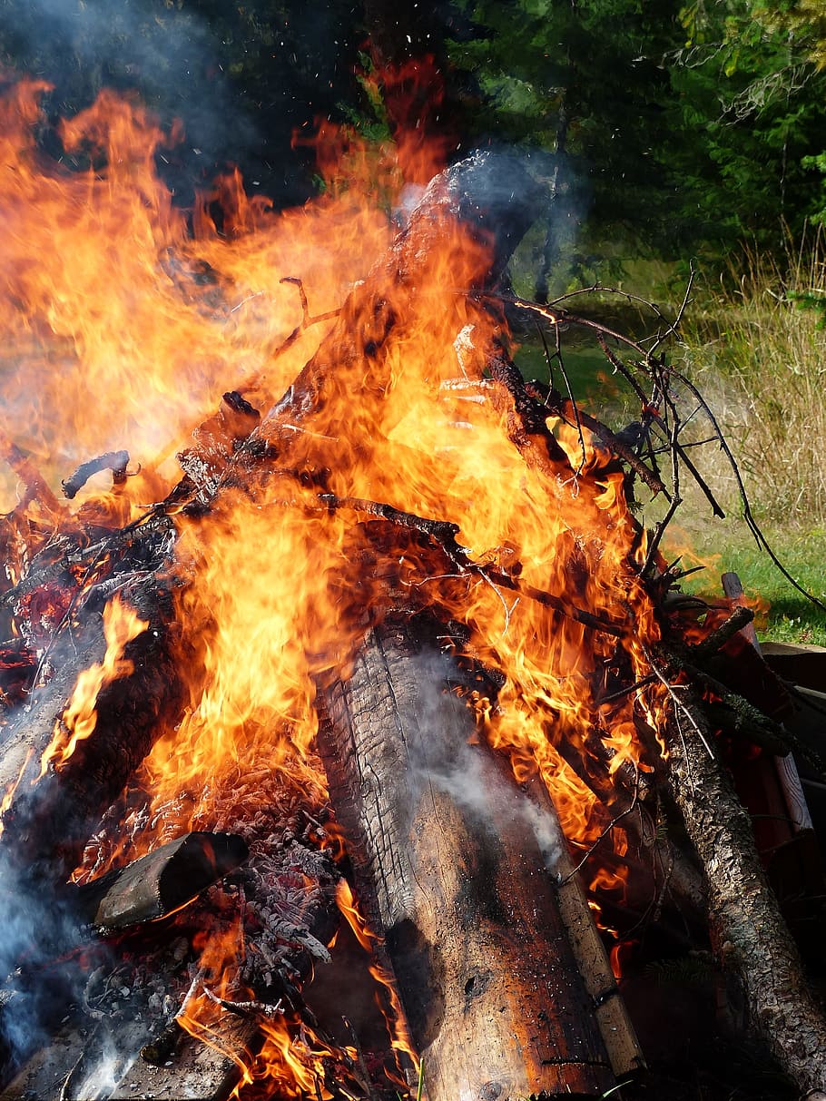 raging, fire, dangerous, hot, burning, blaze, glow, wood, logs HD wallpaper
