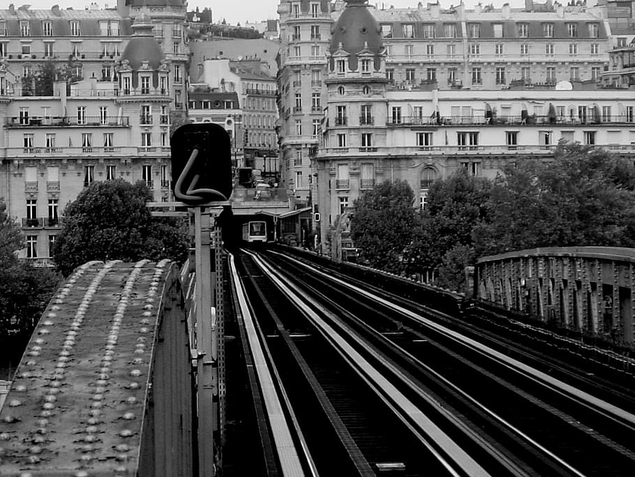 railway, paris, track, black And White, railroad Track, train HD wallpaper