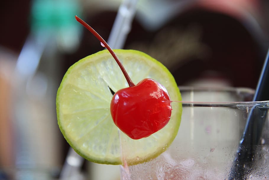 Beverages, Cherry, Lemon, Slices, decorated, drinks, refreshing HD wallpaper