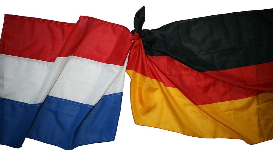 two flag ties on white surface, Flags, German Flag, Dutch Flag, HD wallpaper