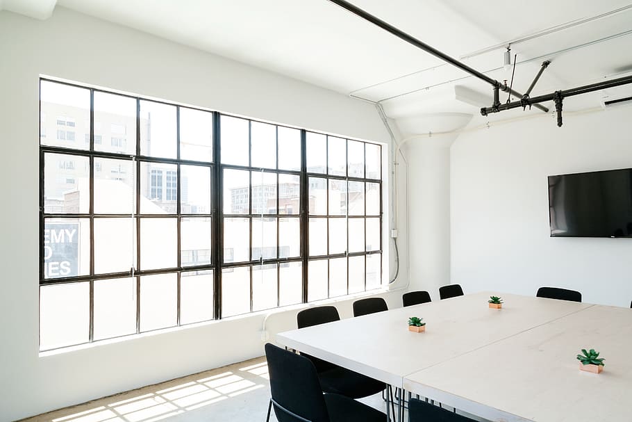 white wooden conference table, interior, design, tables, chairs HD wallpaper