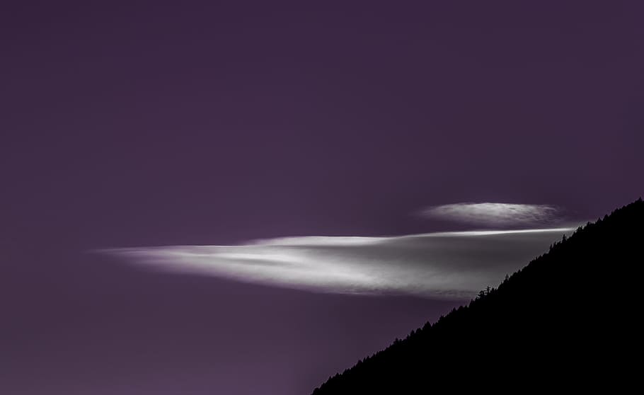 silhouette of mountain under clouds, white and gray clouds on blue sky HD wallpaper
