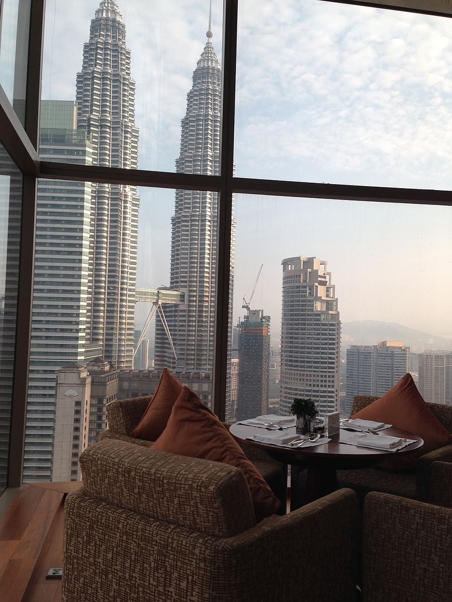 indoor, room, luxury, hotel, view, malaysia, twin towers, kuala lumpur, HD wallpaper