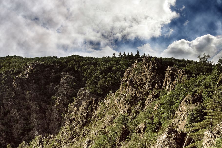 cliffs, rock, mountainside, summit, wilderness, nature, forest HD wallpaper