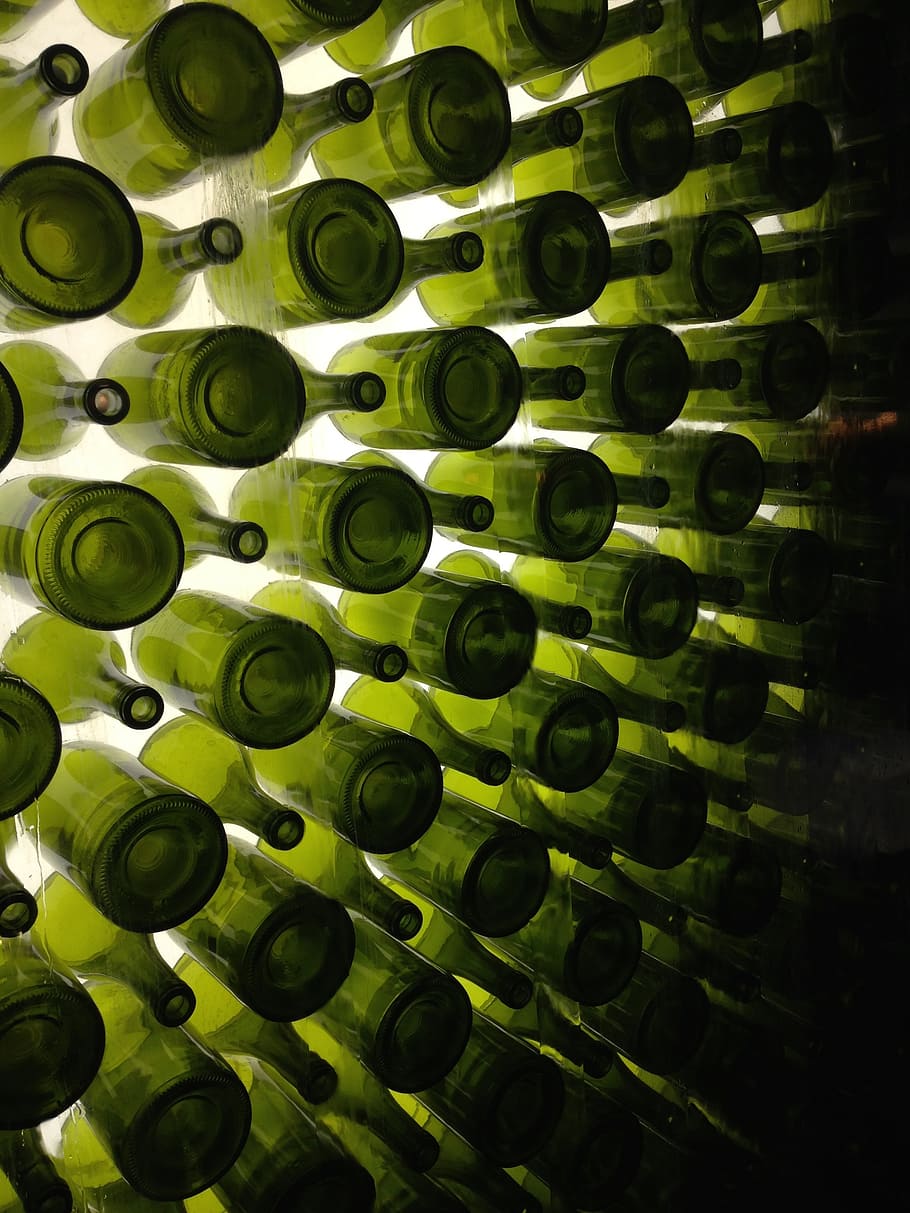 bottles, green, wine, wall, bar, green color, no people, indoors HD wallpaper