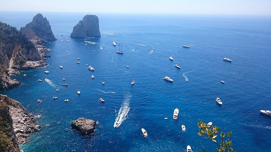 white boats on blue sea, Capri, Faraglioni, Vip, nature, water HD wallpaper