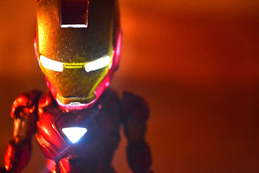 Iron Man action figure, superhero, toy, standing, robot, futuristic