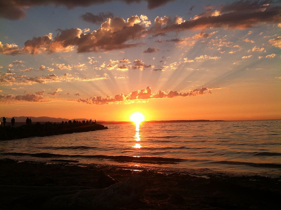 Sunset, Nature, Beauty, sea, sunlight, scenics, reflection HD wallpaper