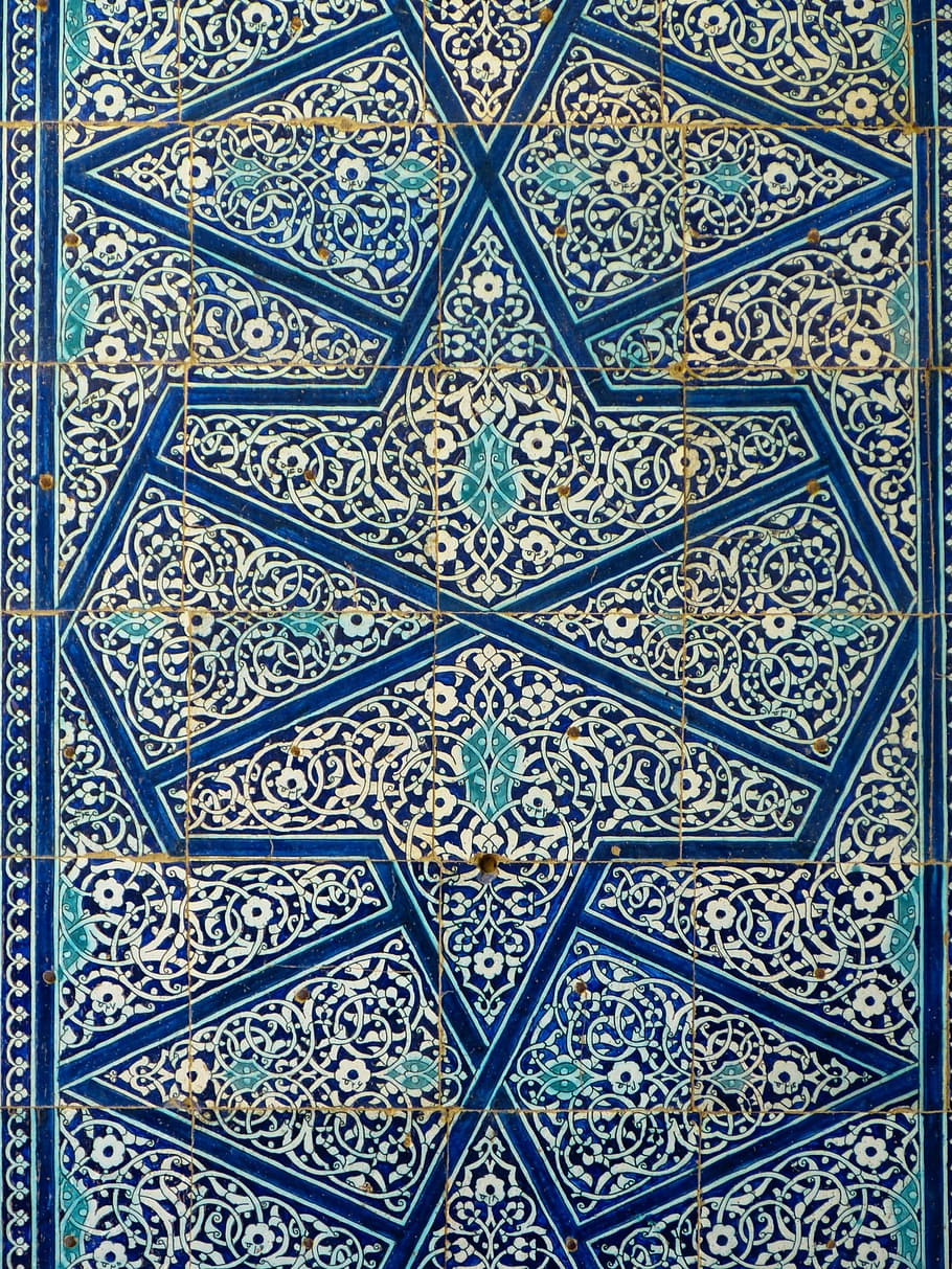 pattern, tile, tiles, ceramic, decorative, geometric, blue HD wallpaper