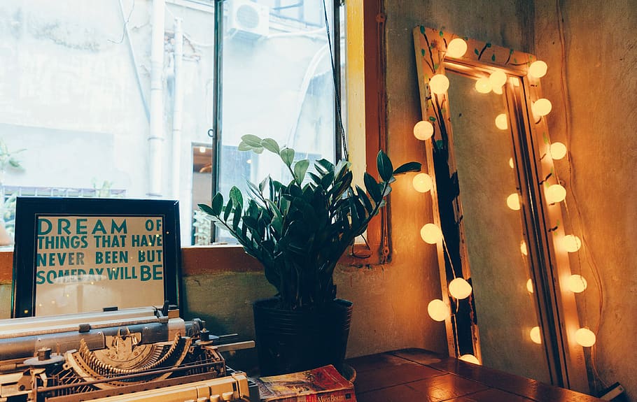 coffee, view, light, office, workplace, café, working, desk HD wallpaper