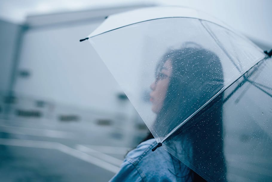 macro shot photography of woman holding umbrella, woman under white umbrella, HD wallpaper