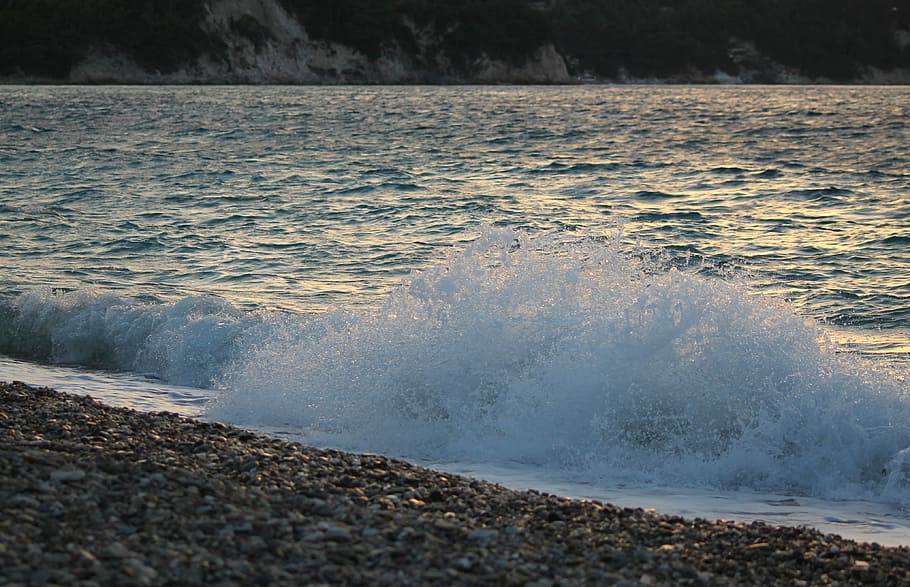 Evening, Beach, Wave, Greece, Greek, water, sunset, samos, island HD wallpaper