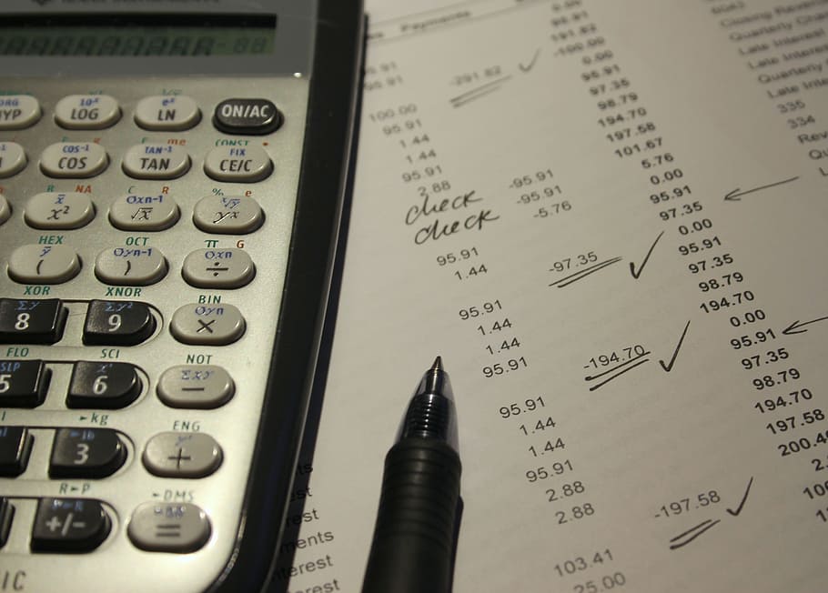 black and grey scientific calculator, accounting, report, credit card, HD wallpaper