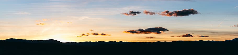 silhouette of mountain during sunrise, silhouette photo of mountain HD wallpaper