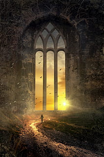 person standing near window illustration, fantasy, book cover HD wallpaper