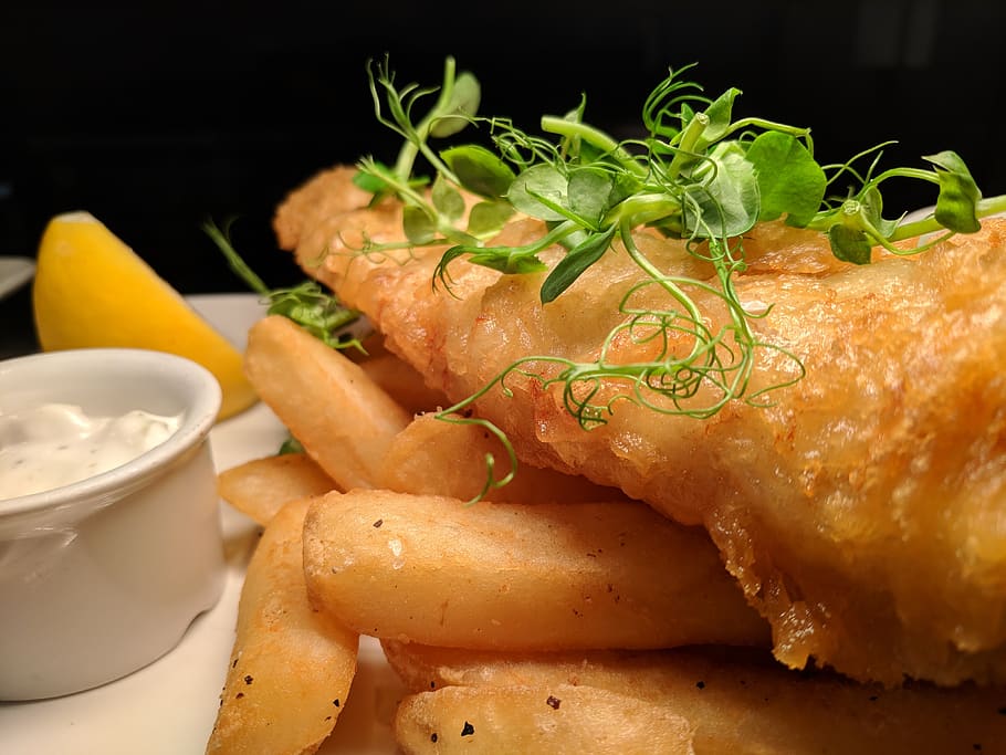 fish and chips, cod, lemon, fish friday, fried, food, dinner