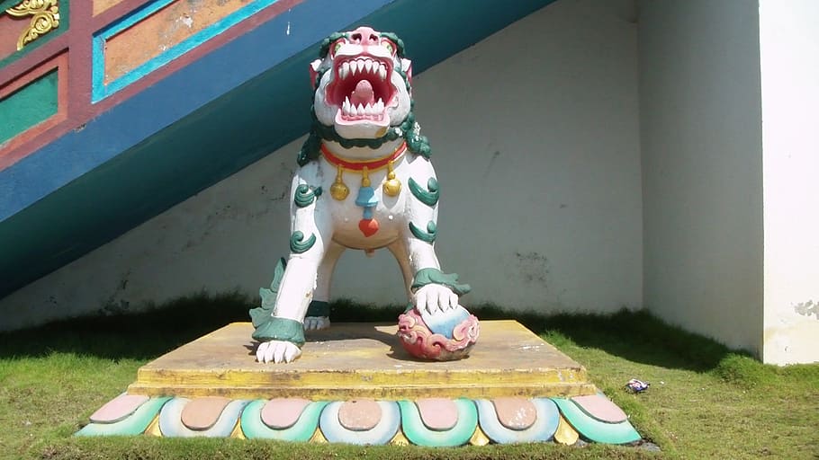 buddhist, buddhism, temple, monastery, front, lion, statue HD wallpaper