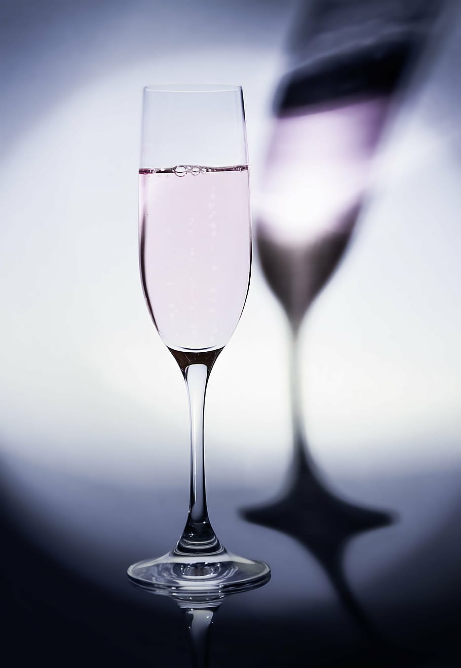 clear long-stemmed wine glass filled with pink liquid, champagne HD wallpaper